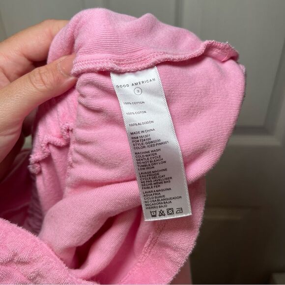 The Good American Terry Cloth Cinched Waist Pink Romper Short Sleeves - Picture 12 of 16